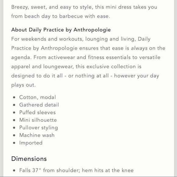 NWT 
DAILY PRACTICE BY ANTHROPOLOGIE MINI DRESS Floral Print Medium - Picture 14 of 14